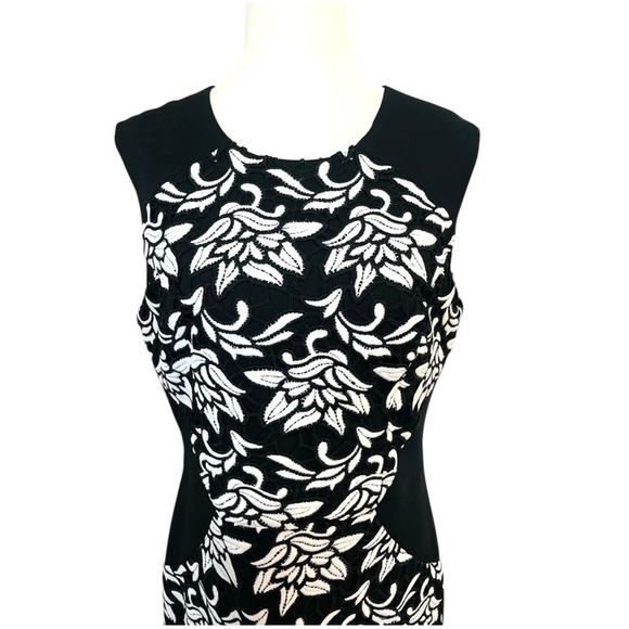 BCBG Max Azria Sleeveless Sheath Dress Floral Print Black White Career Party - Picture 2 of 8